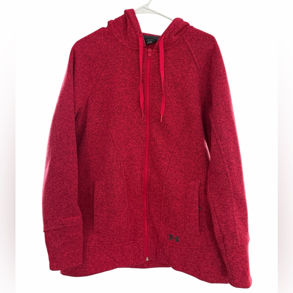 Under Armour Wintersweet Full Zip Hooded Jacket Red Size Large Pre-Loved PTP 22”